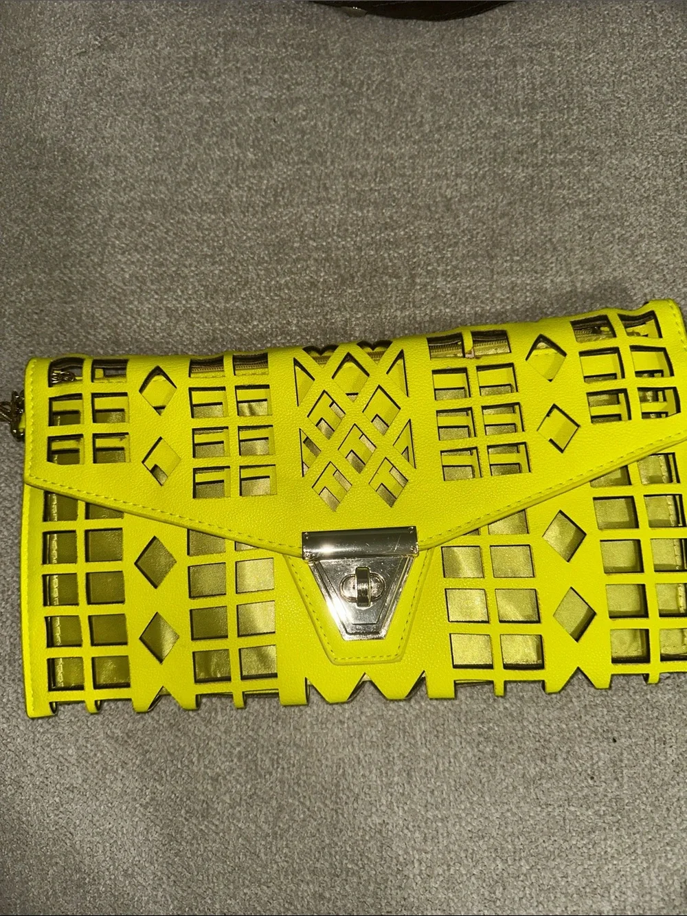 Neon Yellow Laser-Cut Envelope Clutch